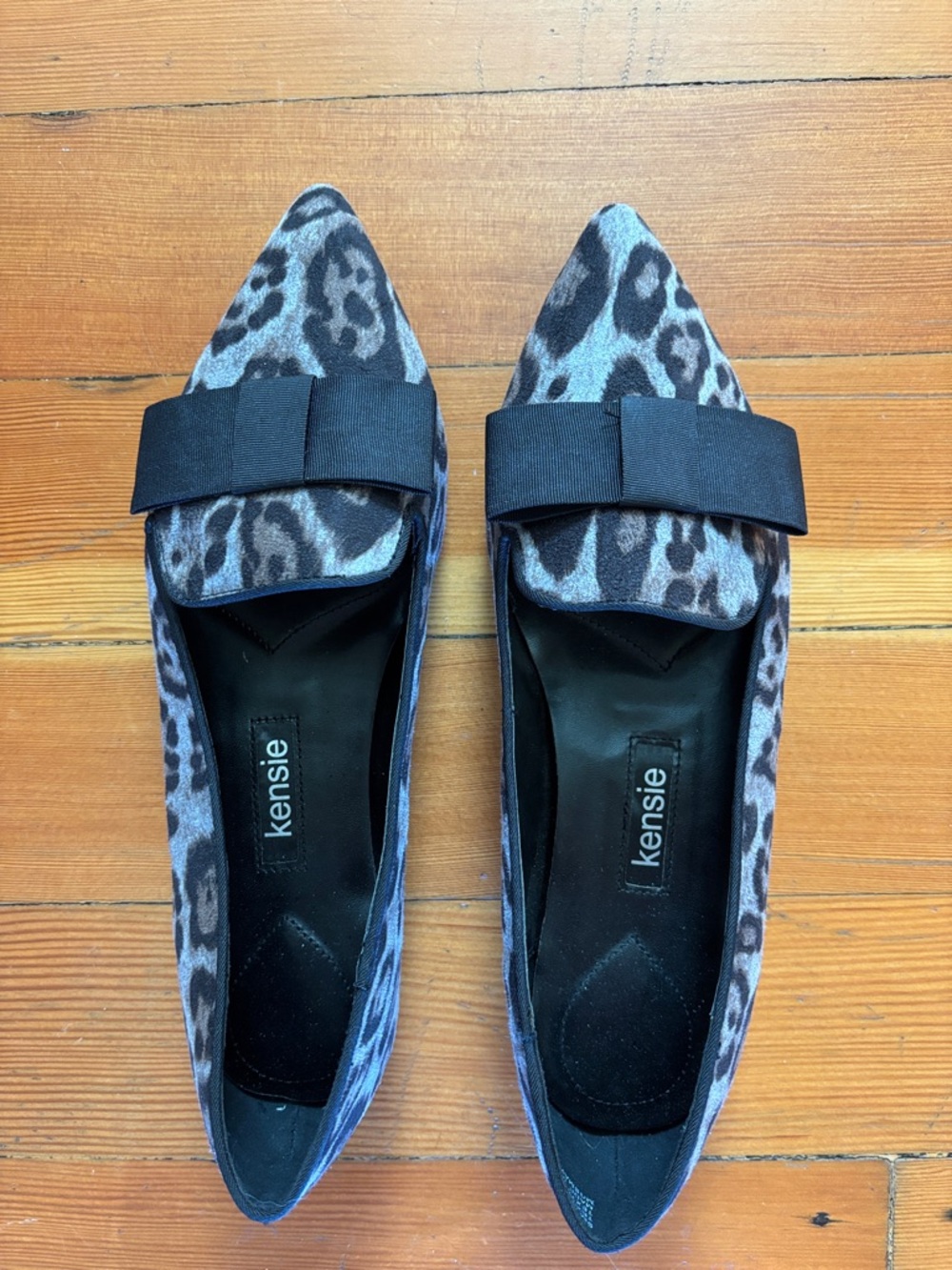 Kensie Leopard-Print Pointed Toe Flats with Black Bow